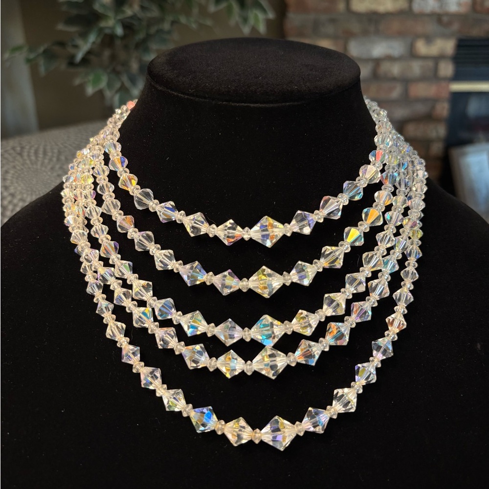 5 Layer Aurora Borealis Crystal Beaded Necklace Preowned Vintage